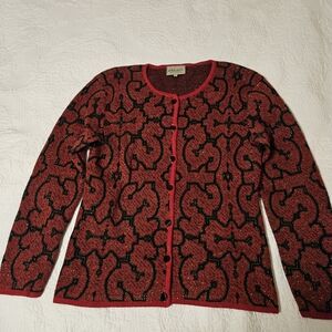 Red, Black, And Gold Intiwara Cardigan 100% Baby Alpaca Wool